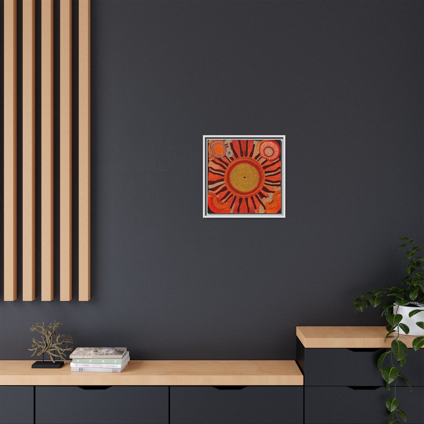 Aboriginal Dot Painting Sun Motif in Earthy Tones