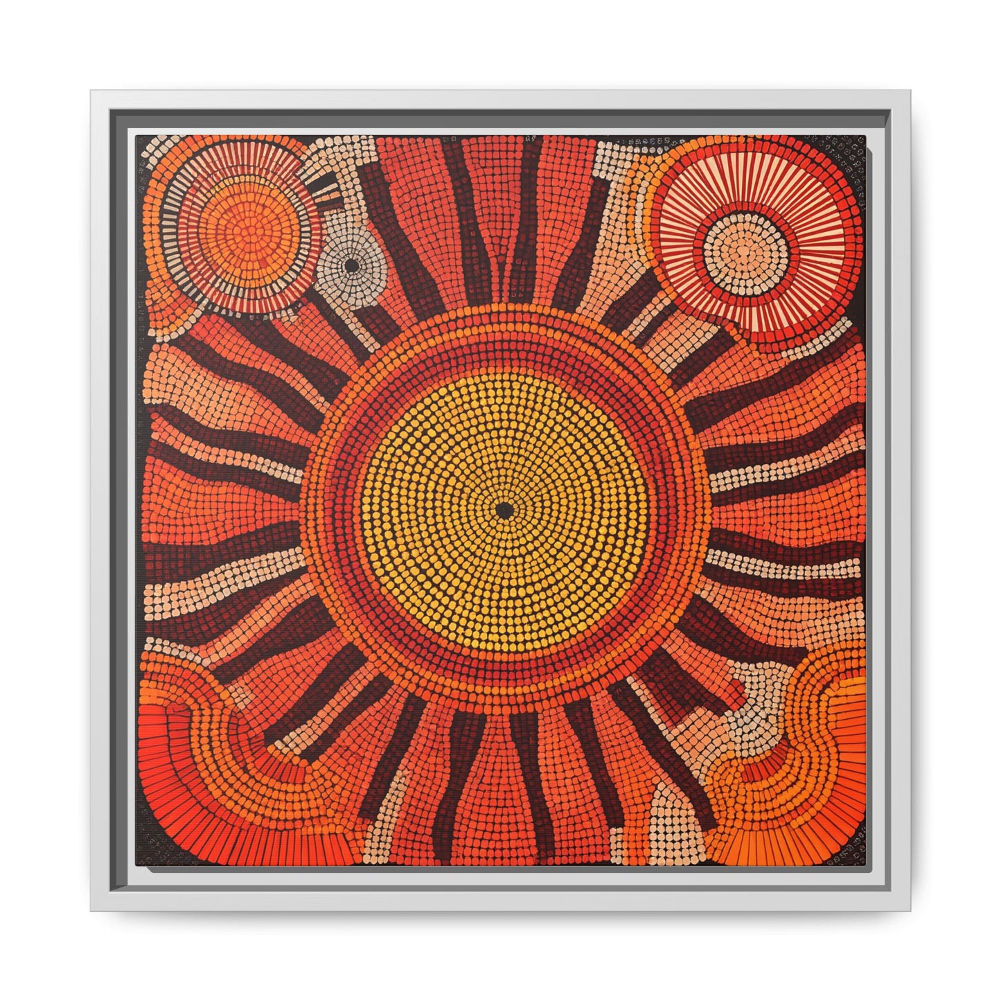Aboriginal Dot Painting Sun Motif in Earthy Tones
