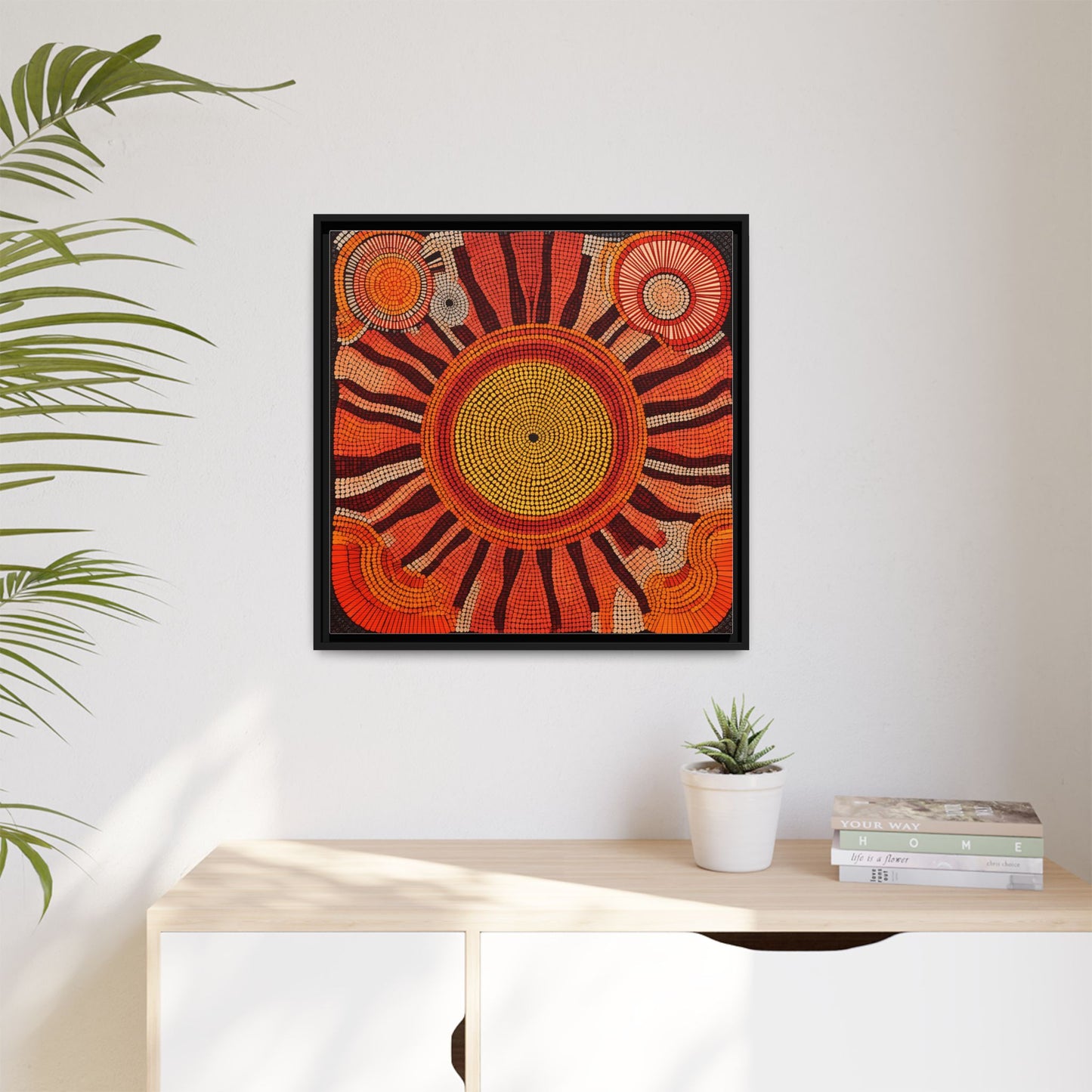 Aboriginal Dot Painting Sun Motif in Earthy Tones