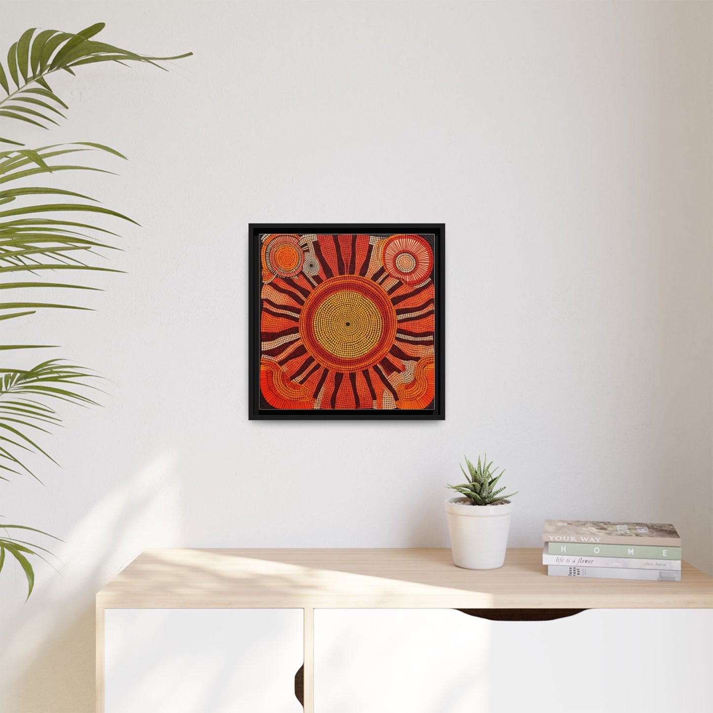 Aboriginal Dot Painting Sun Motif in Earthy Tones