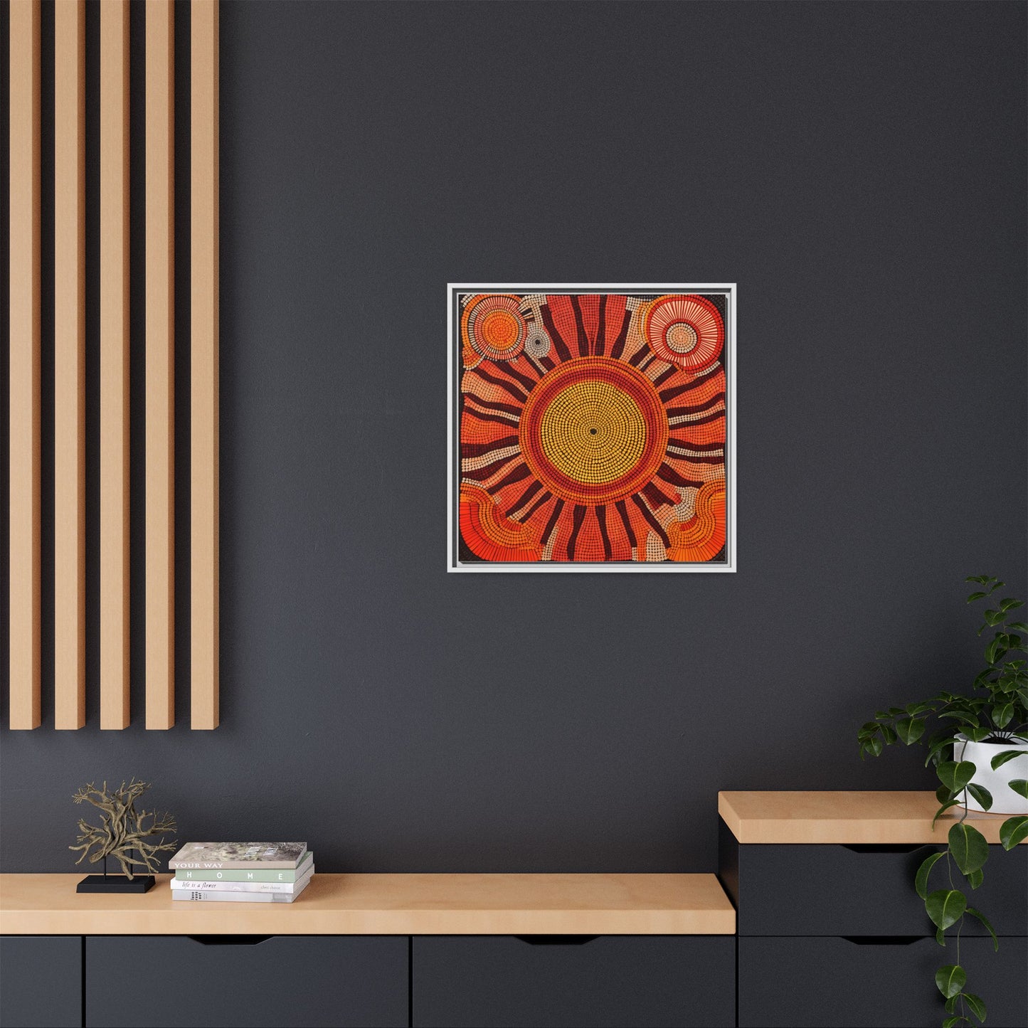 Aboriginal Dot Painting Sun Motif in Earthy Tones