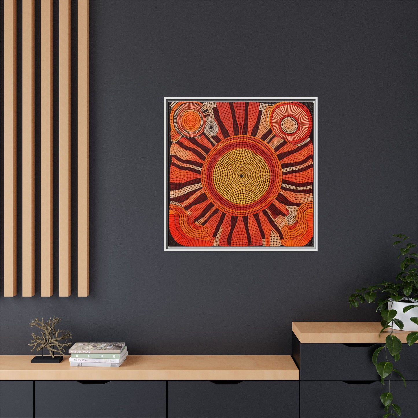Aboriginal Dot Painting Sun Motif in Earthy Tones