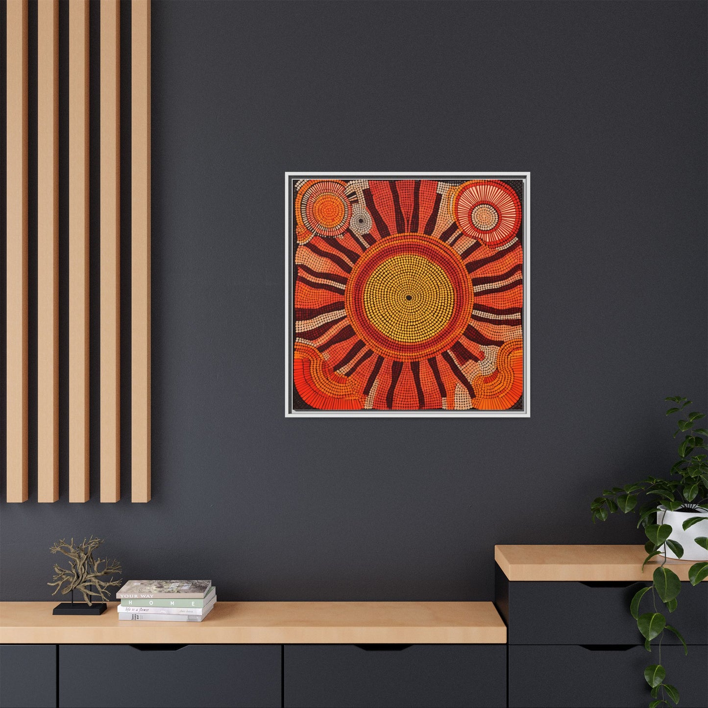 Aboriginal Dot Painting Sun Motif in Earthy Tones