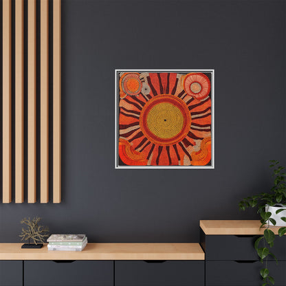 Aboriginal Dot Painting Sun Motif in Earthy Tones