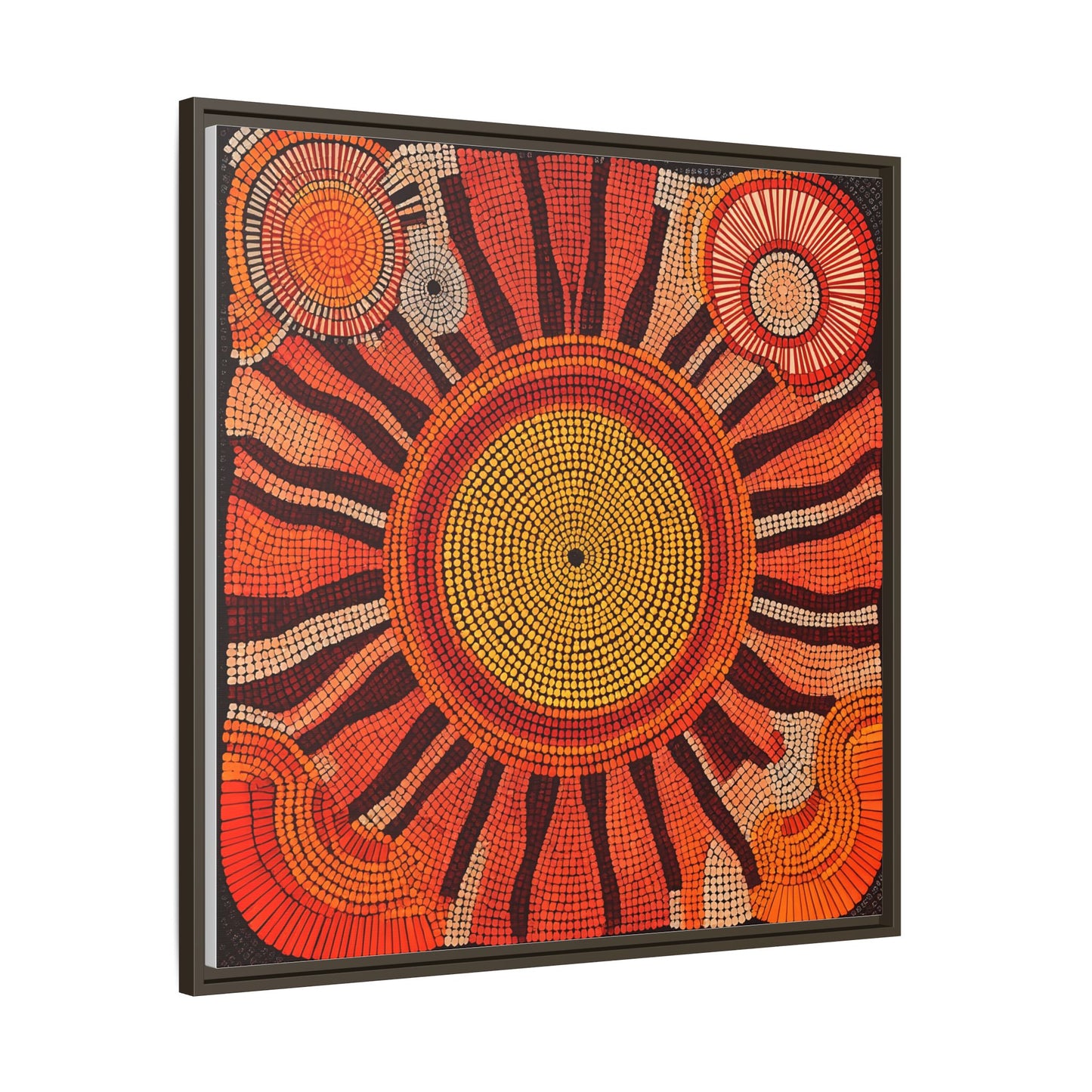 Aboriginal Dot Painting Sun Motif in Earthy Tones