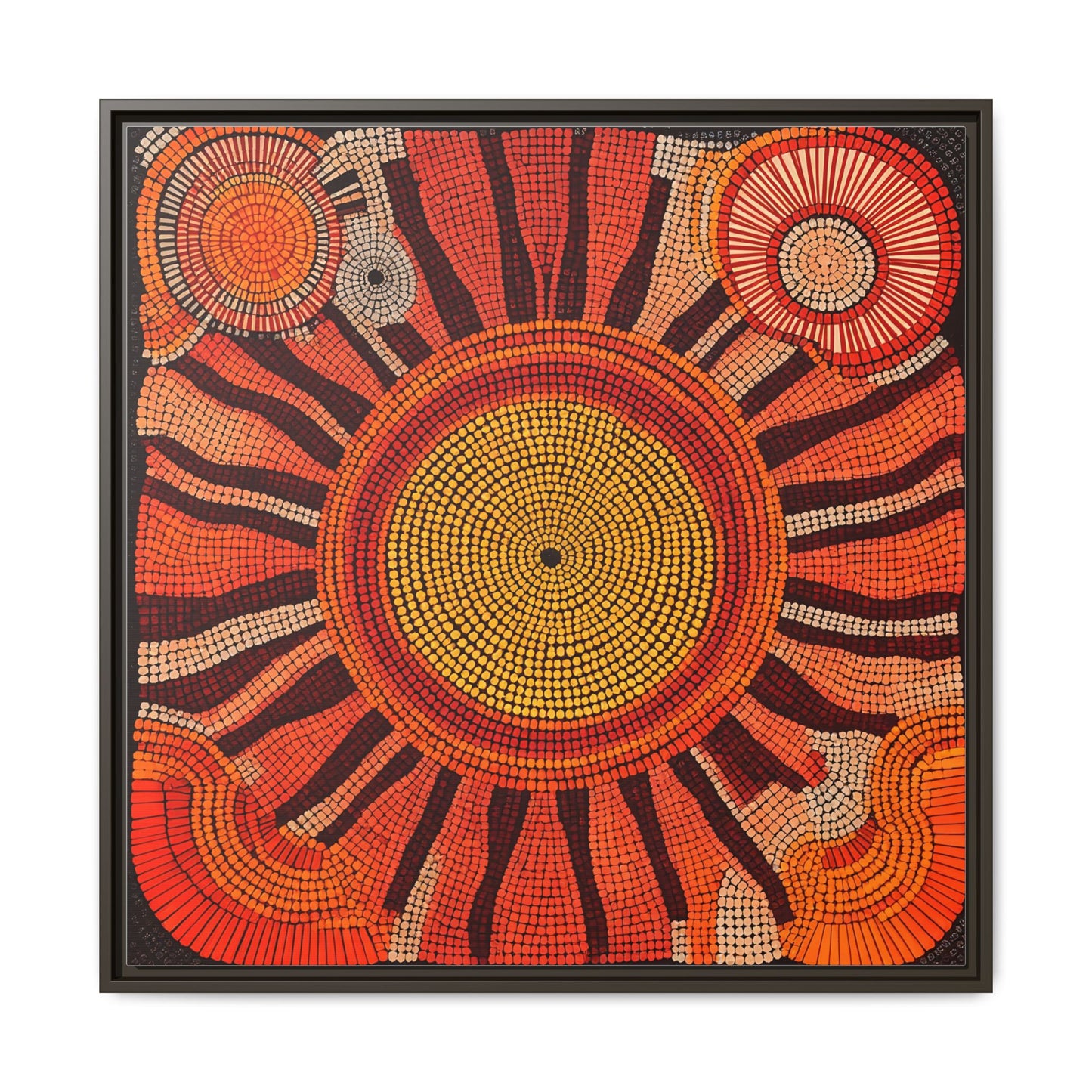 Aboriginal Dot Painting Sun Motif in Earthy Tones