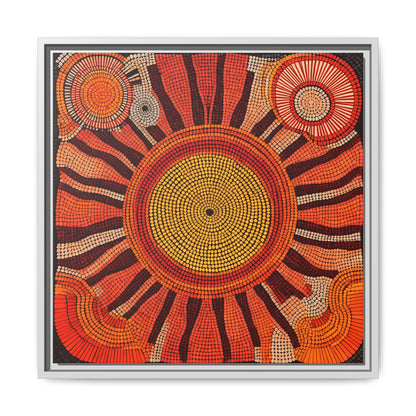 Aboriginal Dot Painting Sun Motif in Earthy Tones