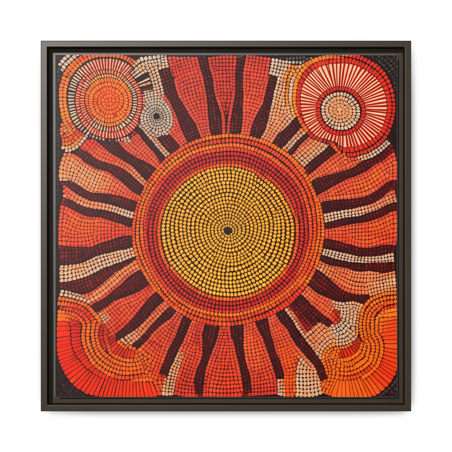 Aboriginal Dot Painting Sun Motif in Earthy Tones