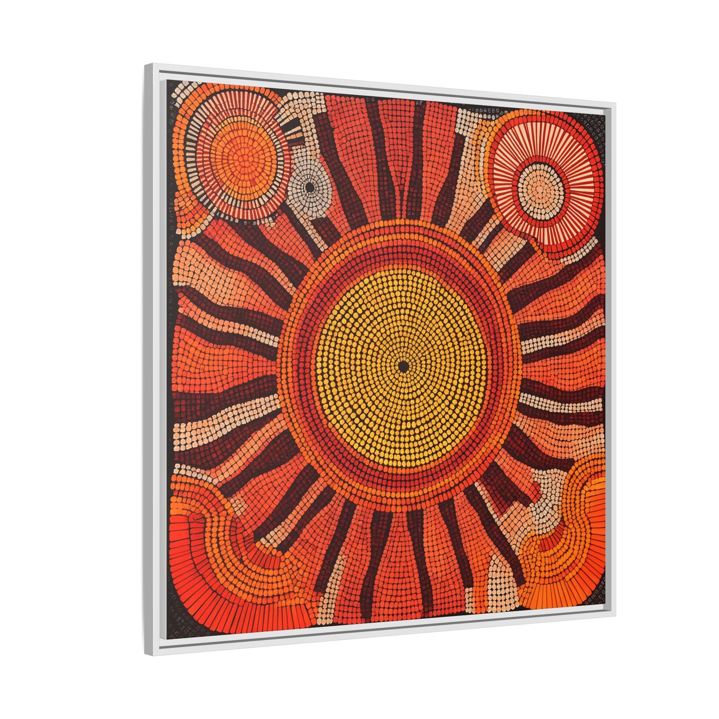 Aboriginal Dot Painting Sun Motif in Earthy Tones