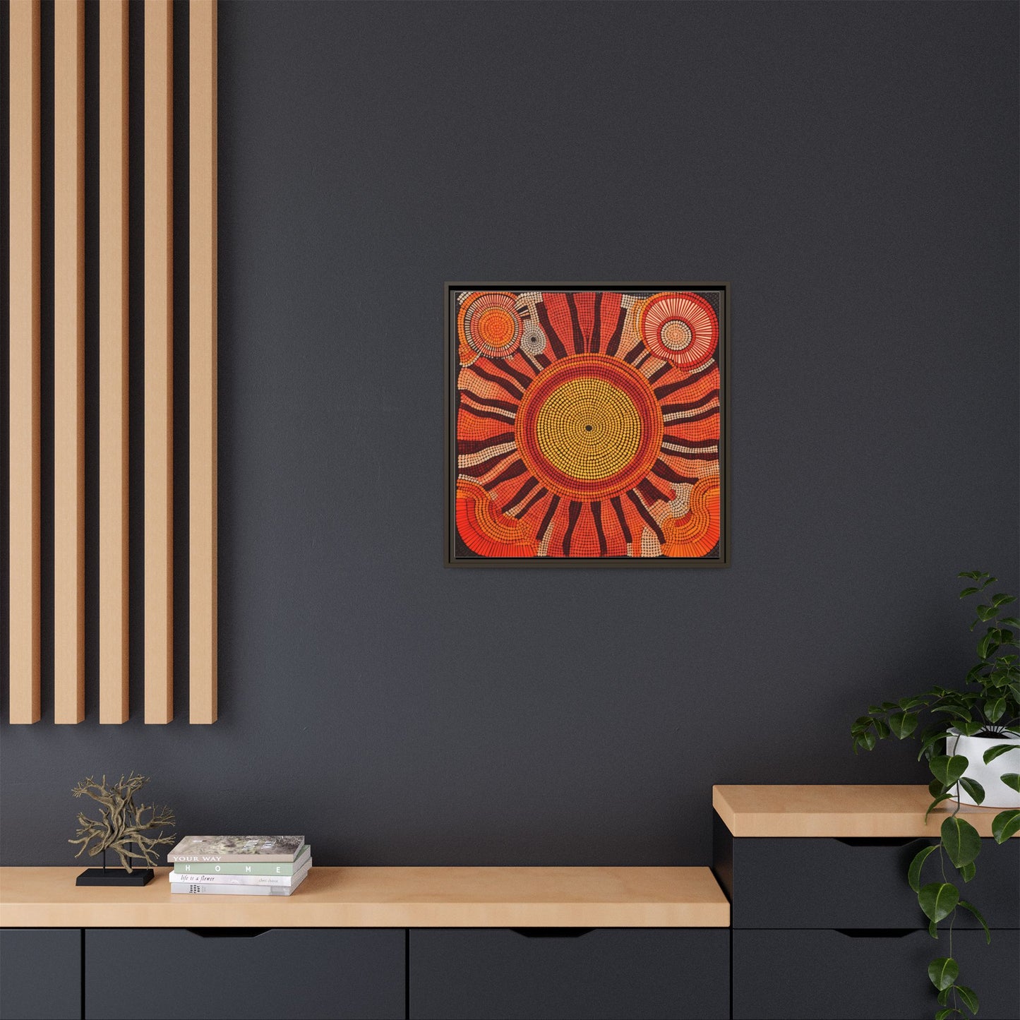 Aboriginal Dot Painting Sun Motif in Earthy Tones