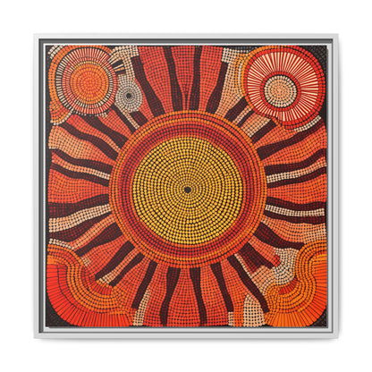 Aboriginal Dot Painting Sun Motif in Earthy Tones