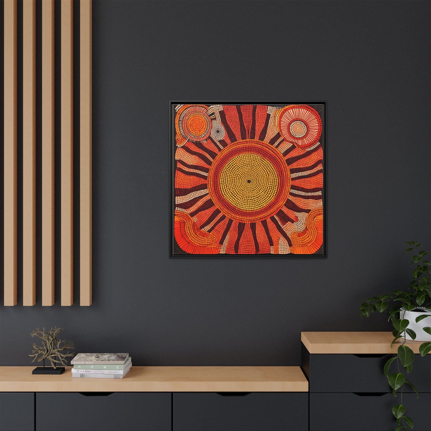 Aboriginal Dot Painting Sun Motif in Earthy Tones