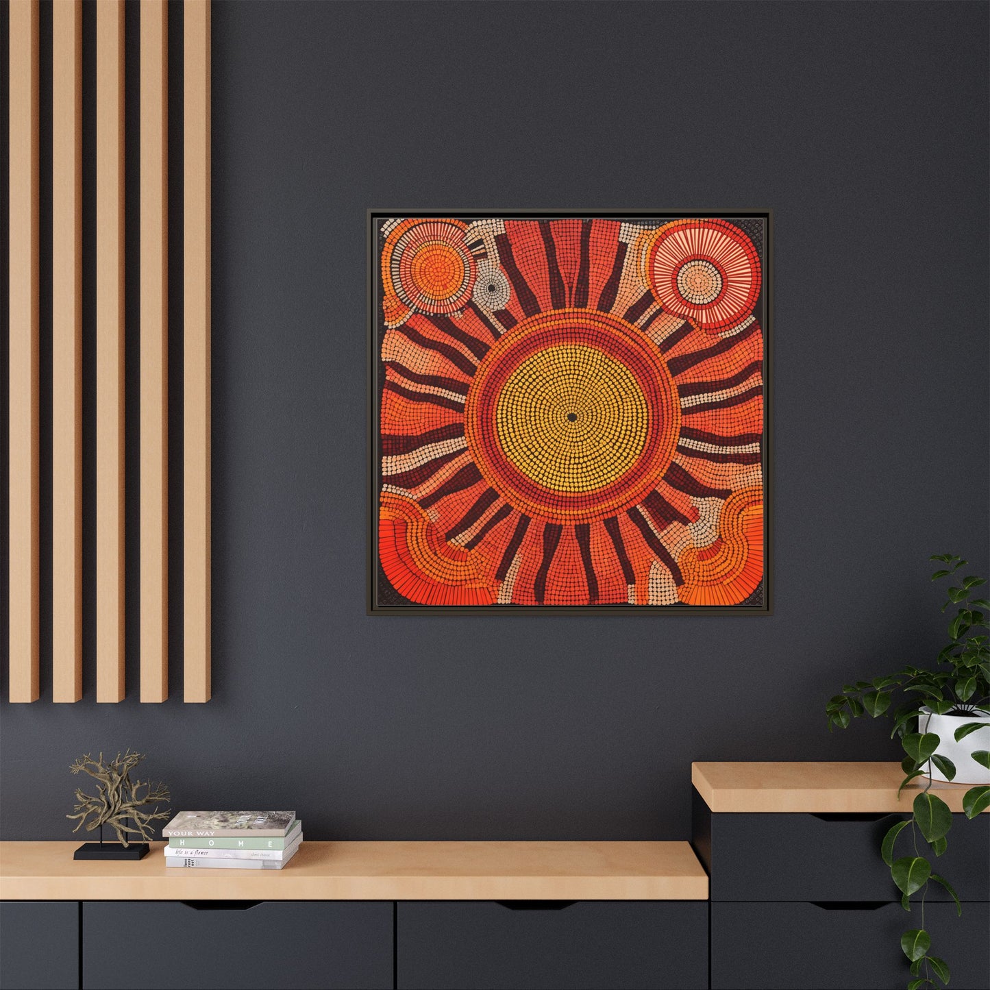 Aboriginal Dot Painting Sun Motif in Earthy Tones