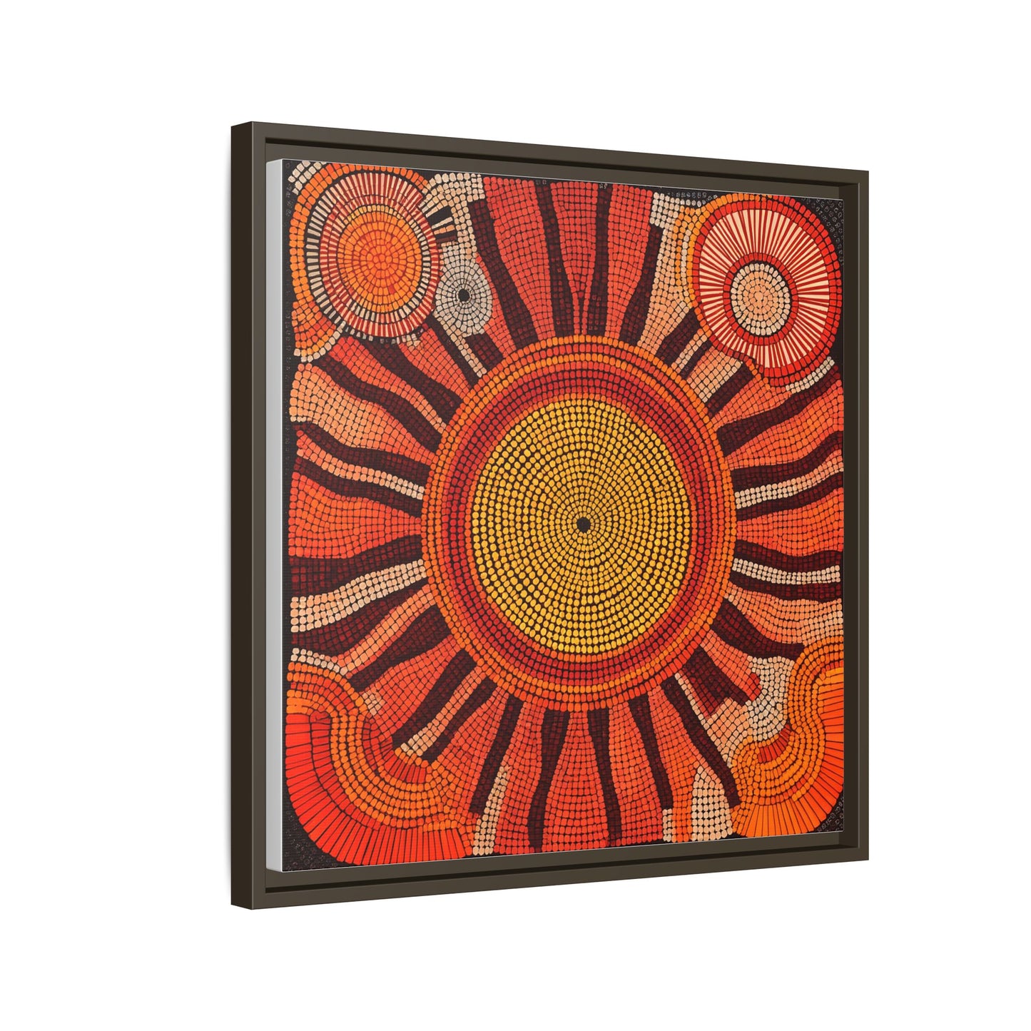 Aboriginal Dot Painting Sun Motif in Earthy Tones