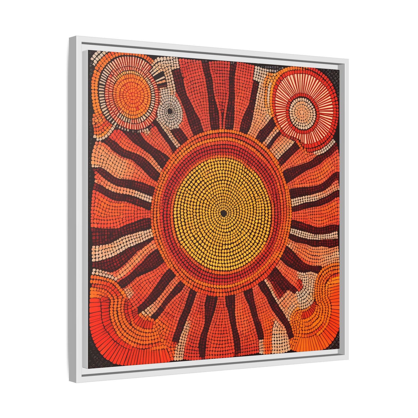 Aboriginal Dot Painting Sun Motif in Earthy Tones