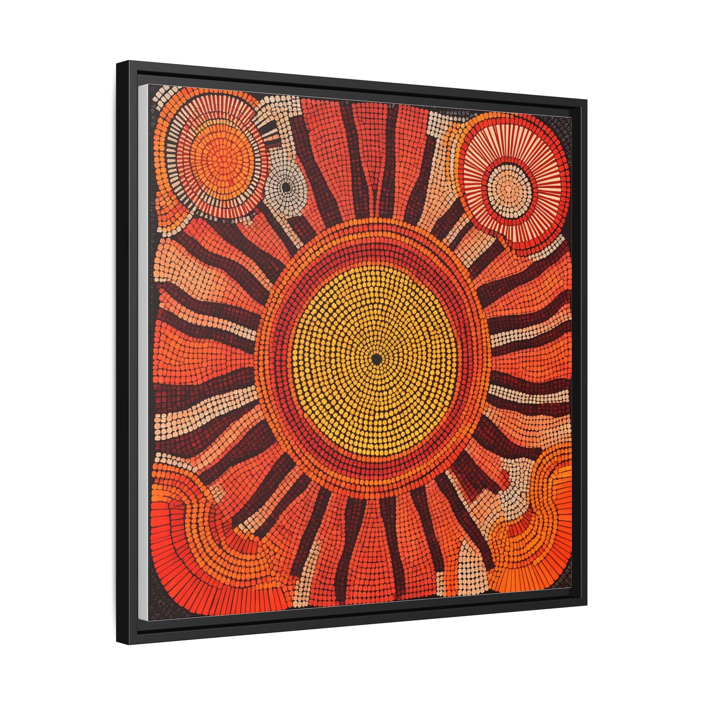 Aboriginal Dot Painting Sun Motif in Earthy Tones