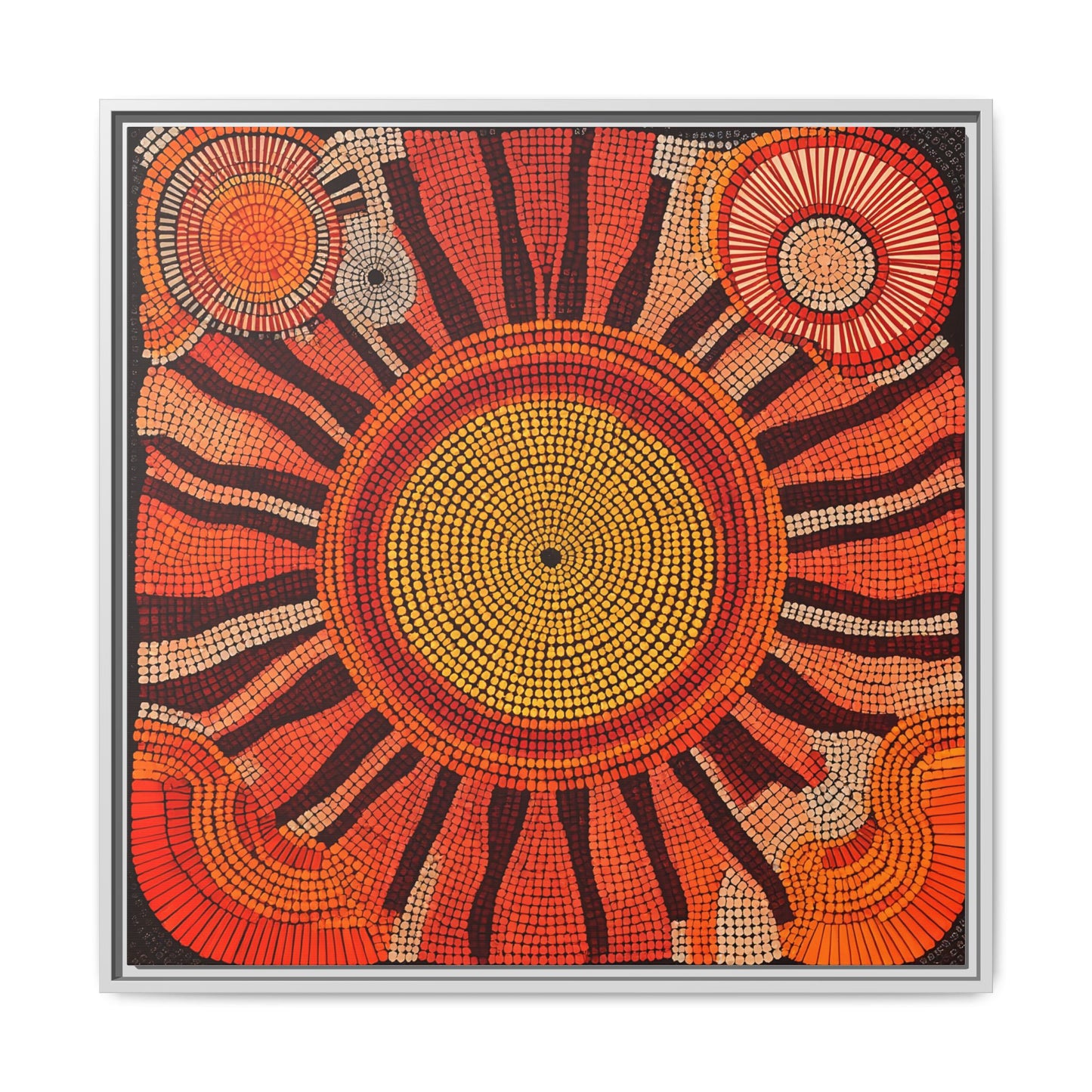 Aboriginal Dot Painting Sun Motif in Earthy Tones