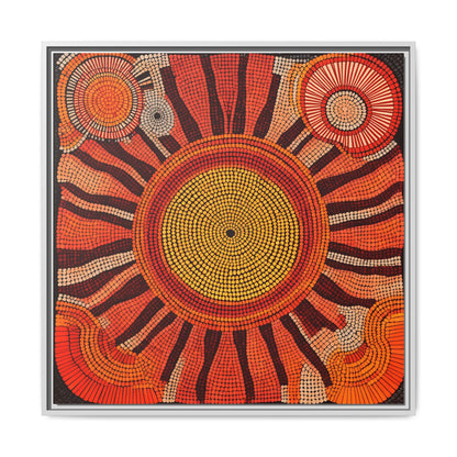 Aboriginal Dot Painting Sun Motif in Earthy Tones
