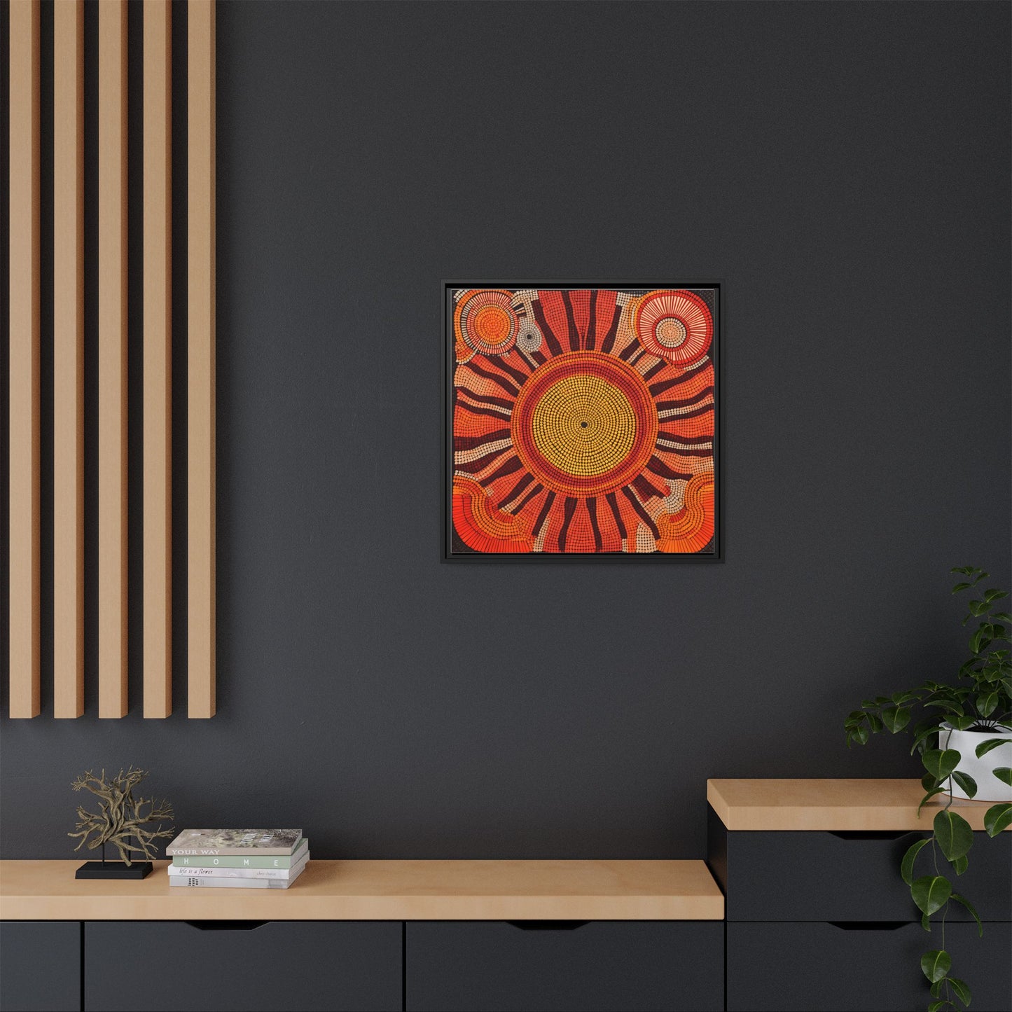Aboriginal Dot Painting Sun Motif in Earthy Tones