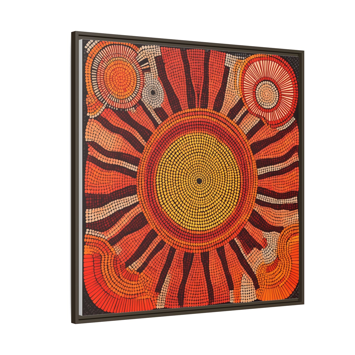 Aboriginal Dot Painting Sun Motif in Earthy Tones