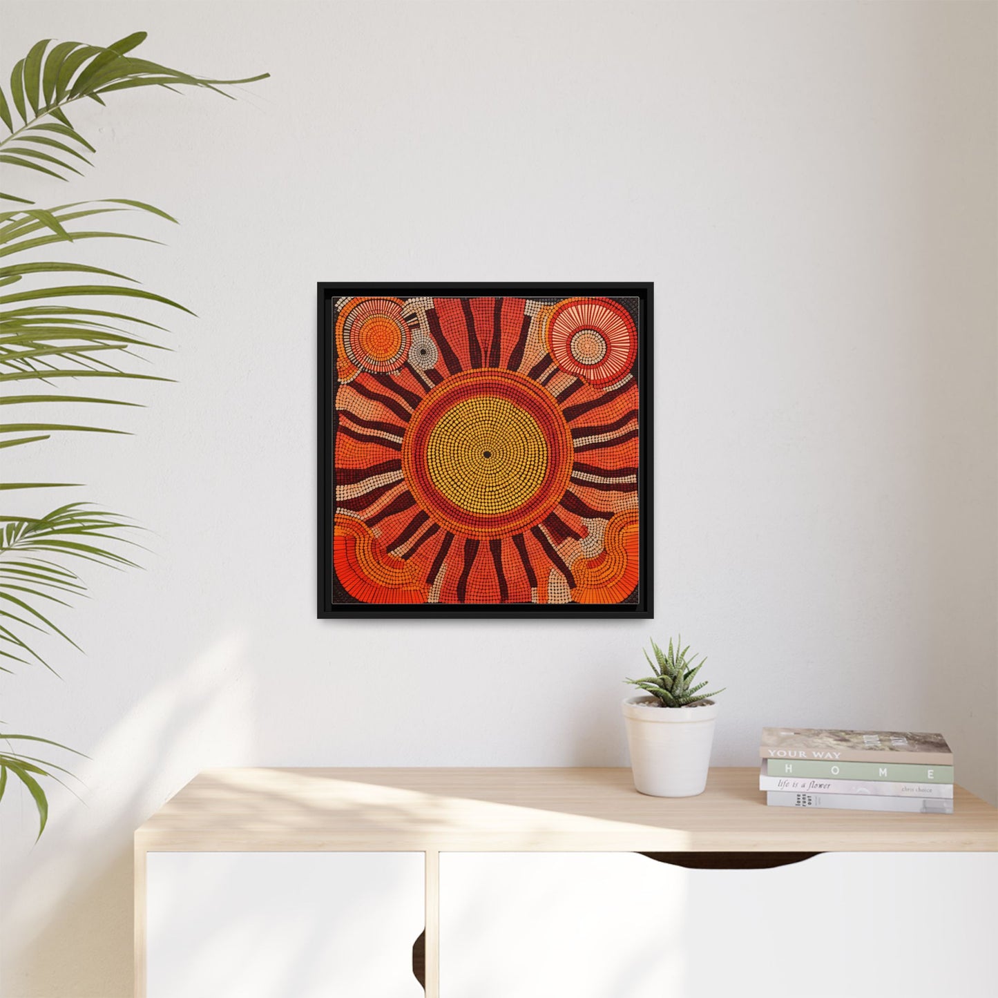 Aboriginal Dot Painting Sun Motif in Earthy Tones