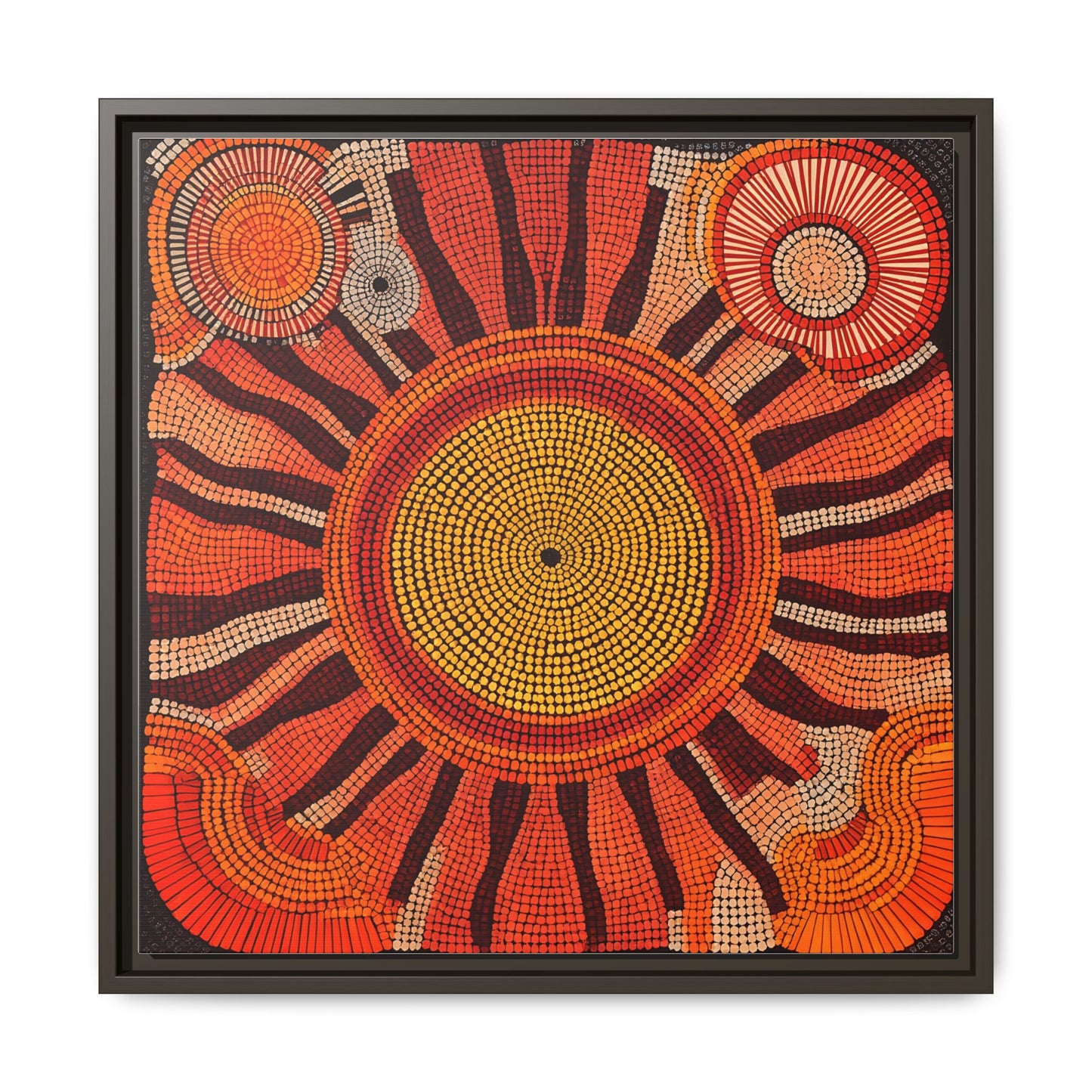 Aboriginal Dot Painting Sun Motif in Earthy Tones