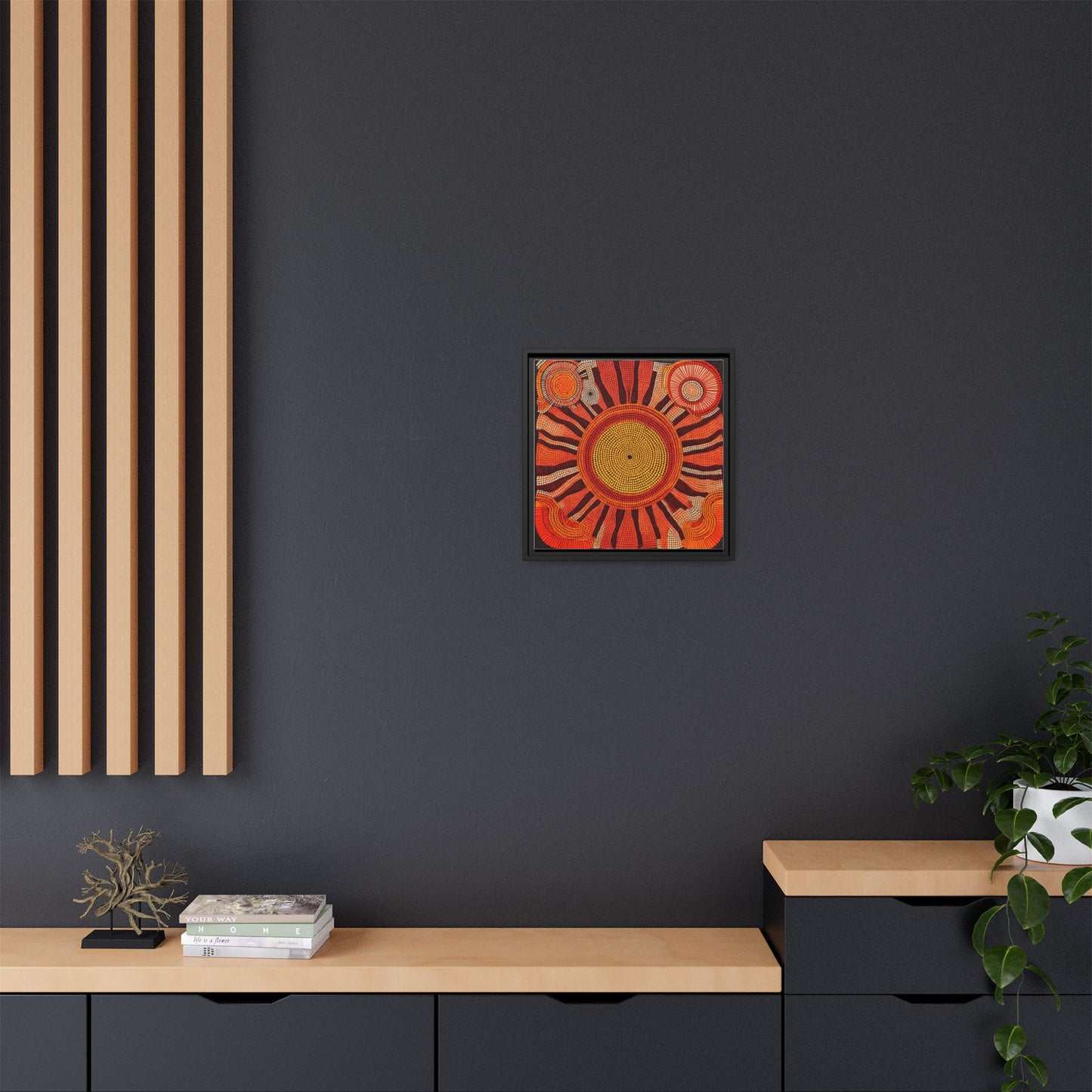 Aboriginal Dot Painting Sun Motif in Earthy Tones