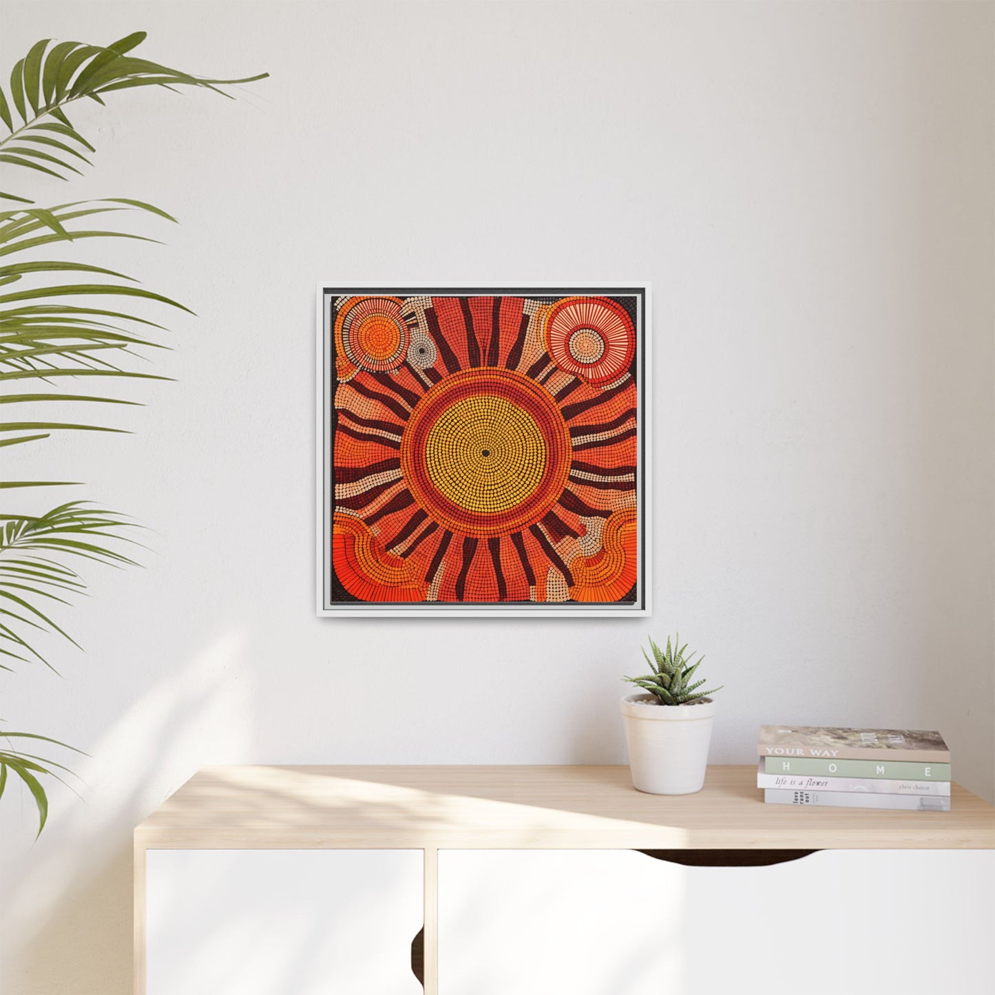 Aboriginal Dot Painting Sun Motif in Earthy Tones