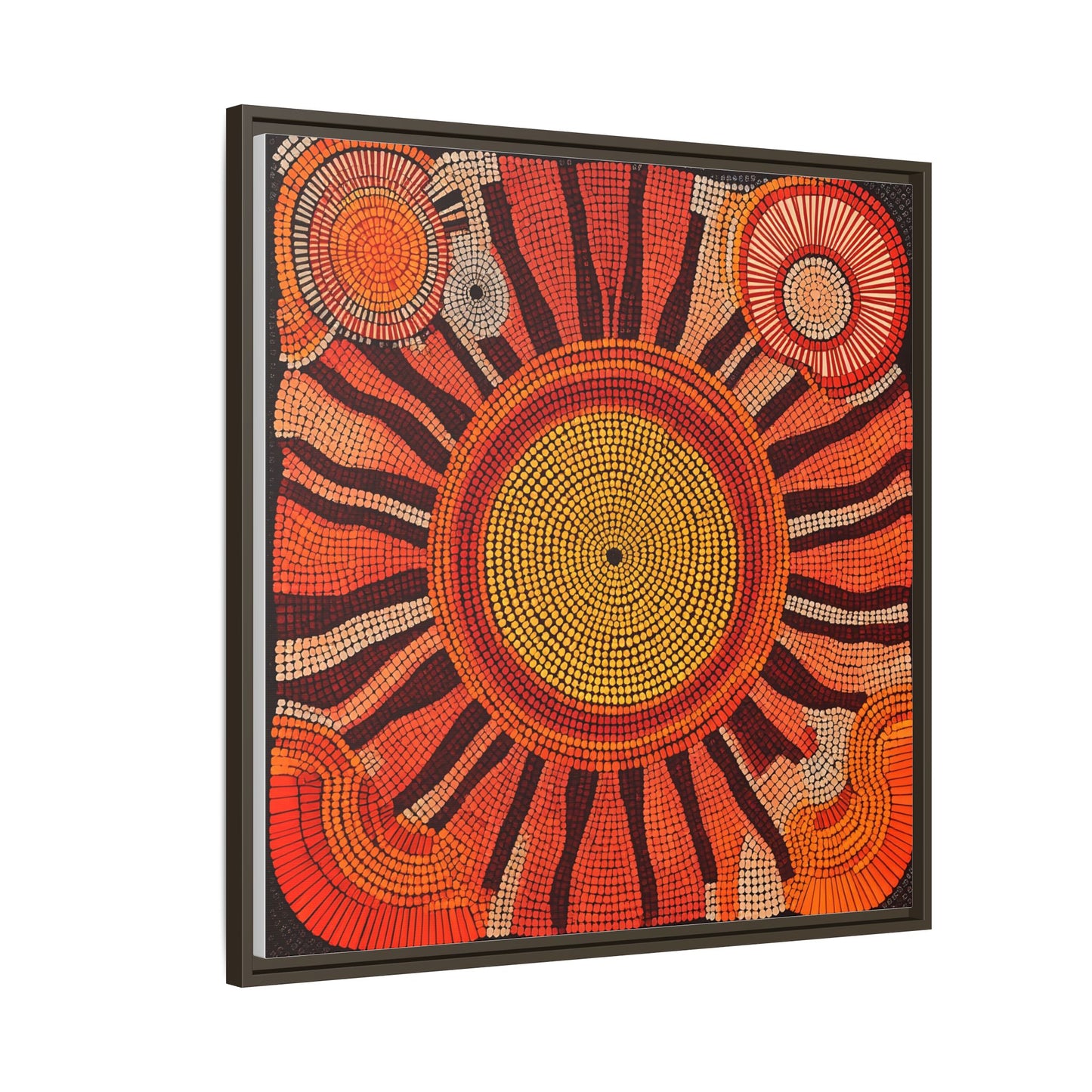 Aboriginal Dot Painting Sun Motif in Earthy Tones