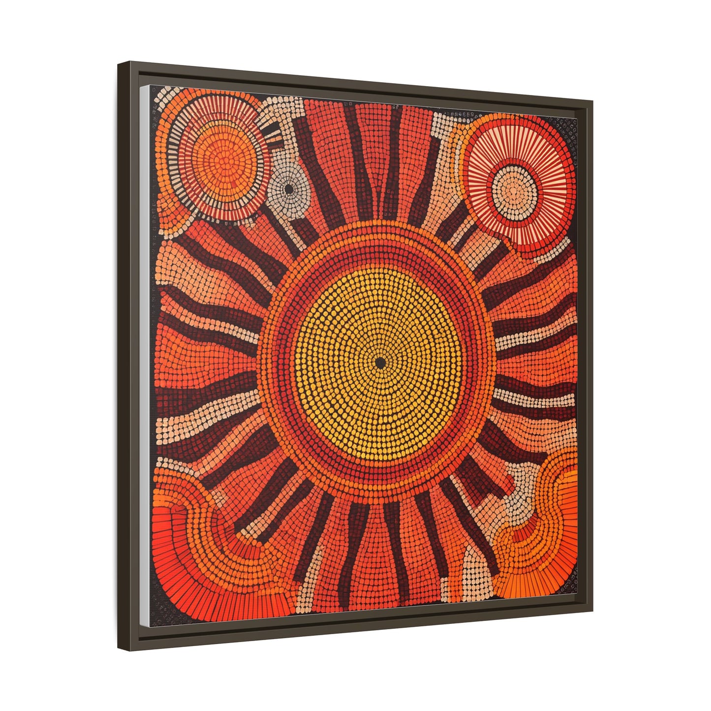 Aboriginal Dot Painting Sun Motif in Earthy Tones