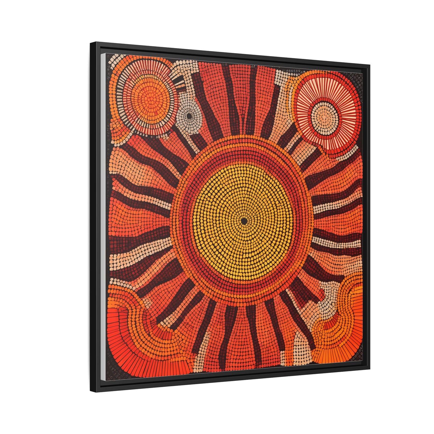 Aboriginal Dot Painting Sun Motif in Earthy Tones