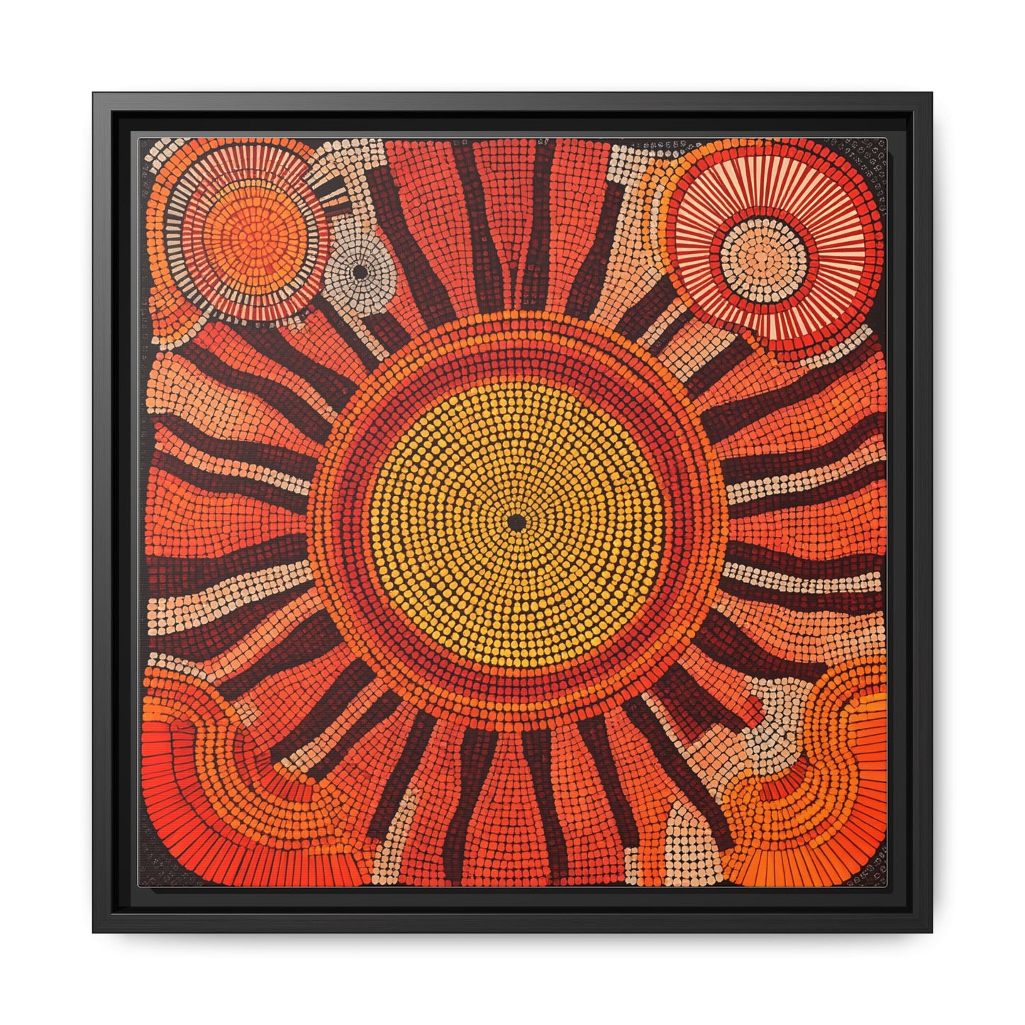 Aboriginal Dot Painting Sun Motif in Earthy Tones