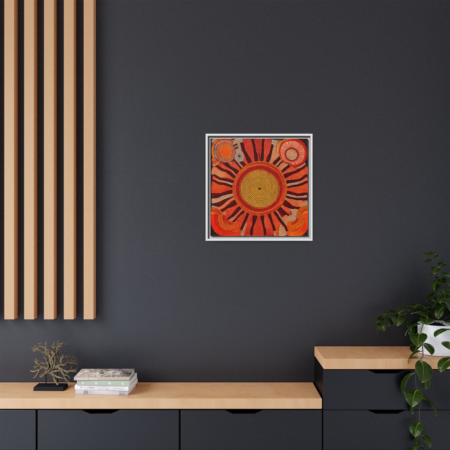 Aboriginal Dot Painting Sun Motif in Earthy Tones