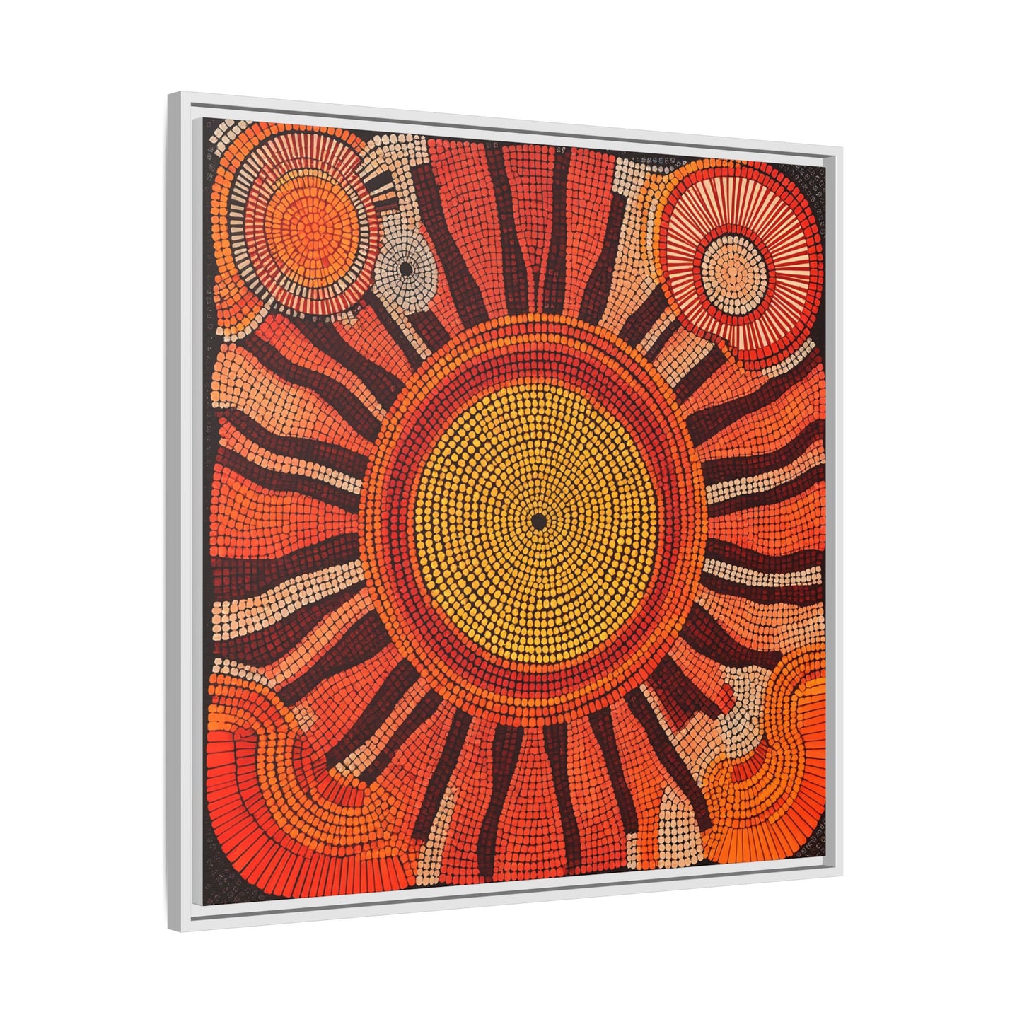 Aboriginal Dot Painting Sun Motif in Earthy Tones