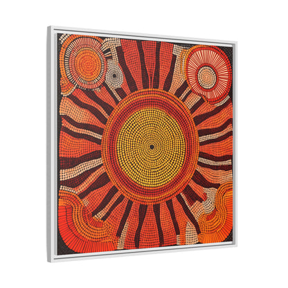 Aboriginal Dot Painting Sun Motif in Earthy Tones