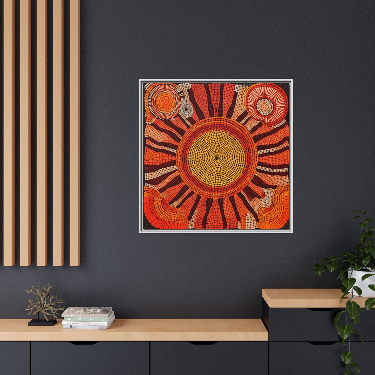 Aboriginal Dot Painting Sun Motif in Earthy Tones