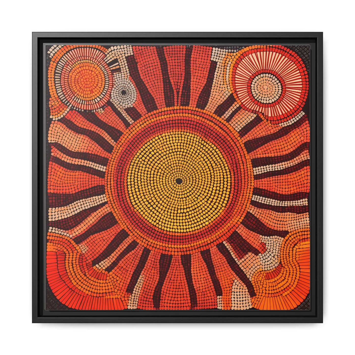Aboriginal Dot Painting Sun Motif in Earthy Tones