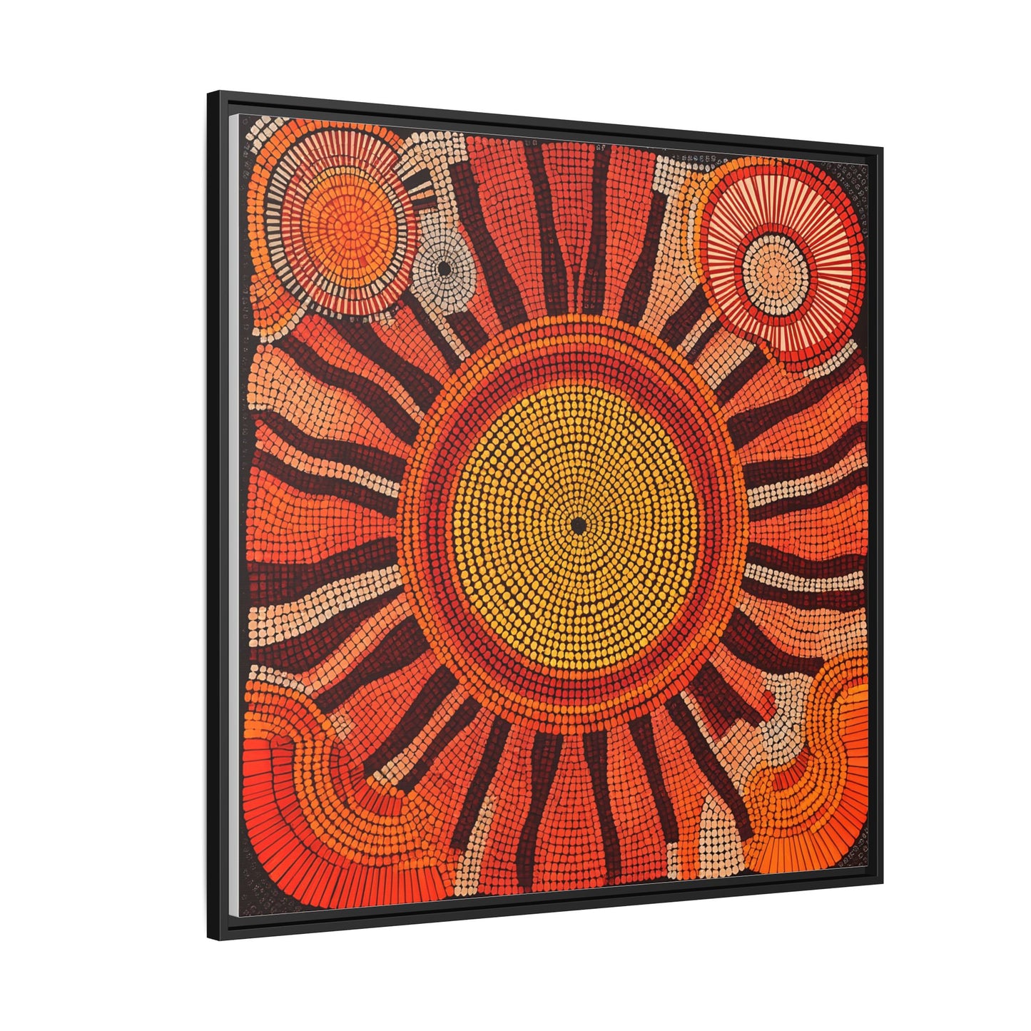 Aboriginal Dot Painting Sun Motif in Earthy Tones